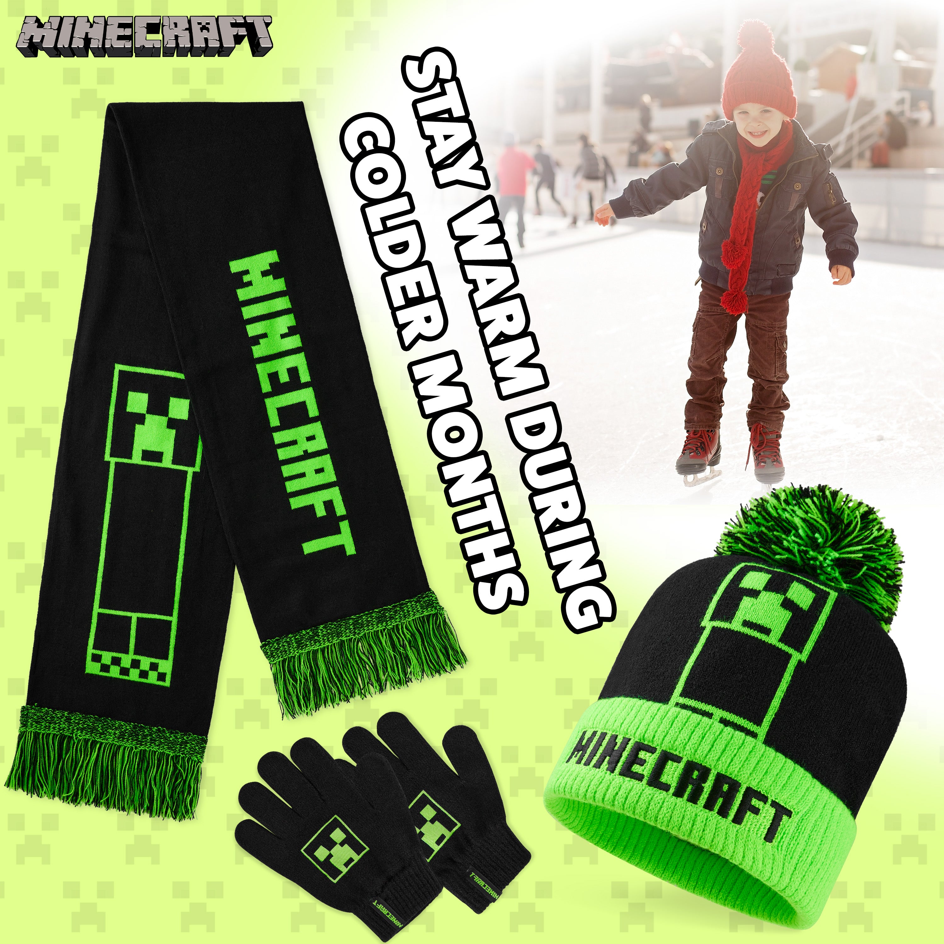 Minecraft Beanie Hat Scarf and Gloves Set for Boys and Girls - Get Trend