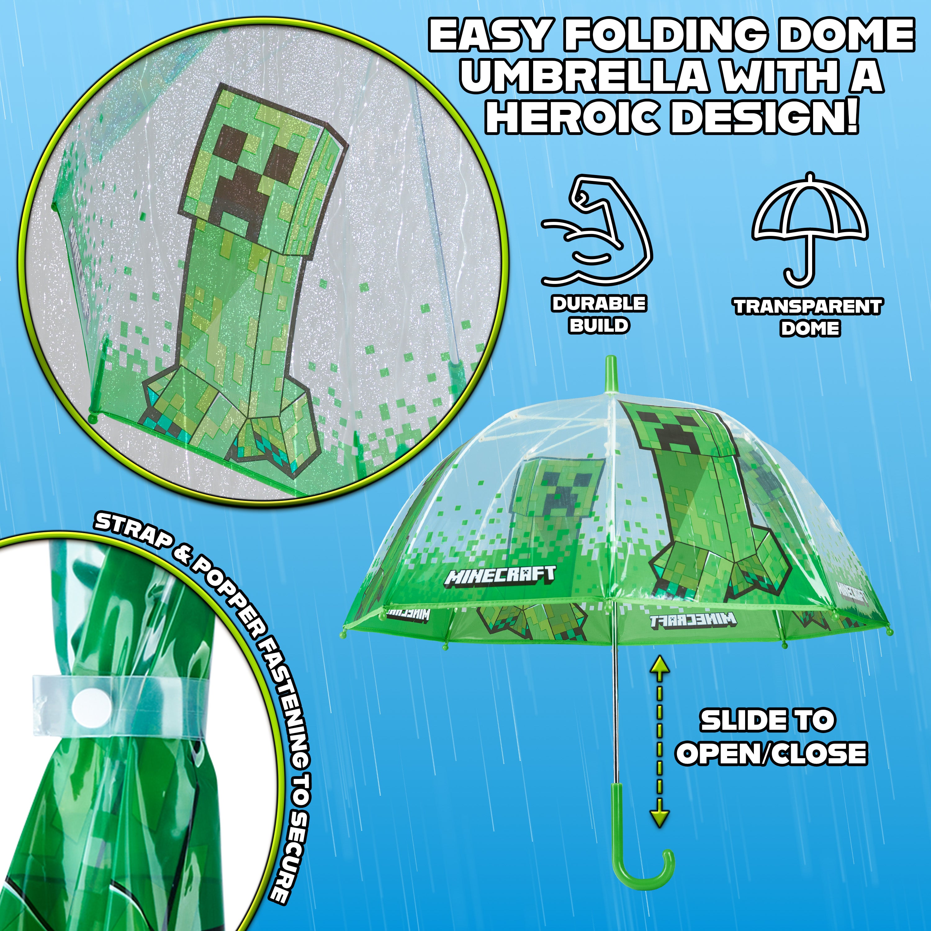 Minecraft Umbrella Kids Clear Dome Folding Umbrella - Get Trend