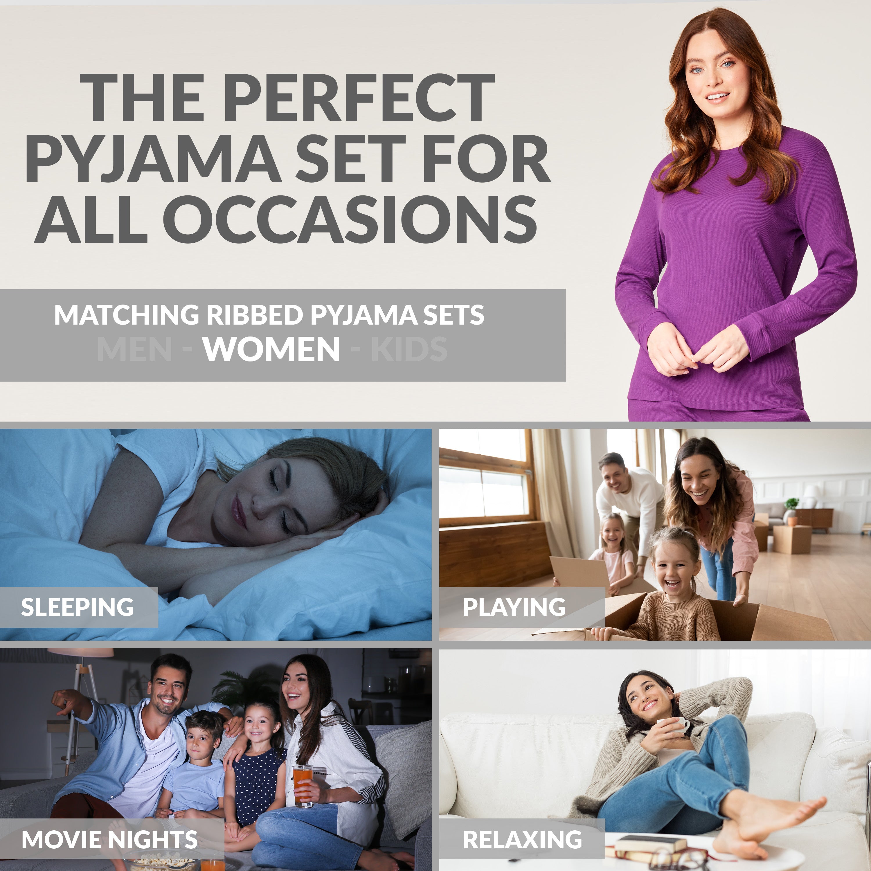 CityComfort Ribbed Pyjamas for Women - Matching PJs for Family - Get Trend