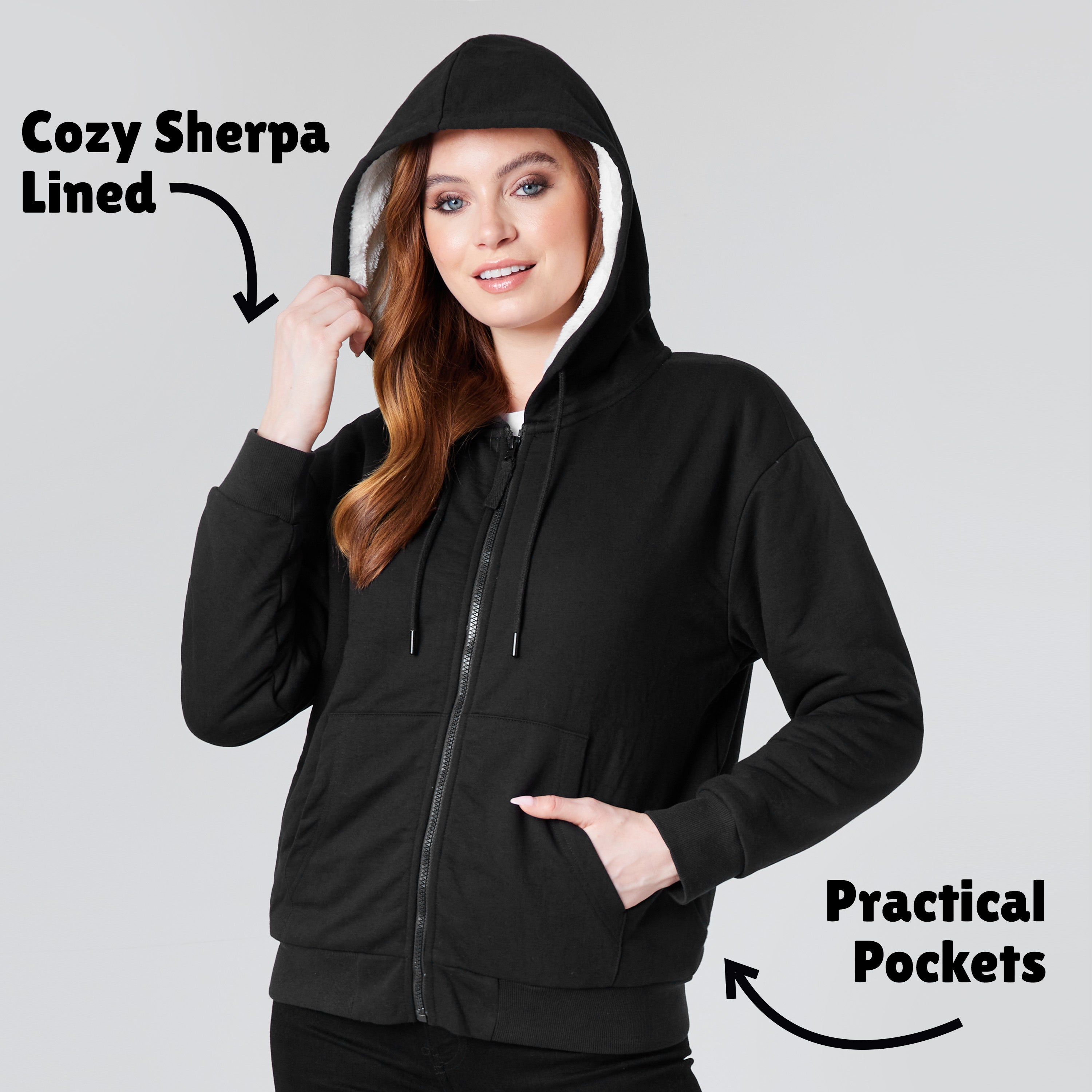 CityComfort Womens Hoodie with Fleece Lining Zip - Get Trend