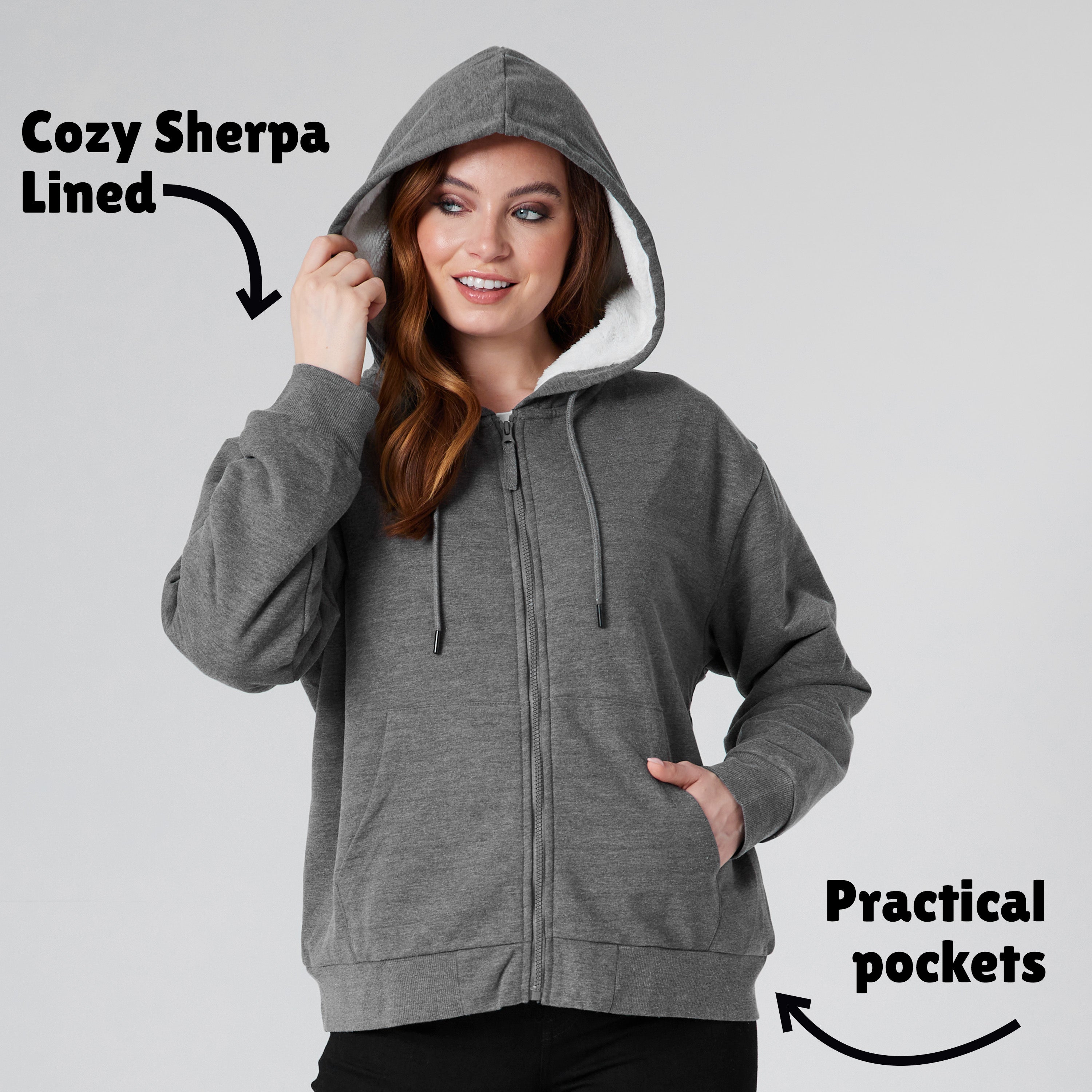 CityComfort Womens Hoodie with Fleece Lining Zip - Get Trend