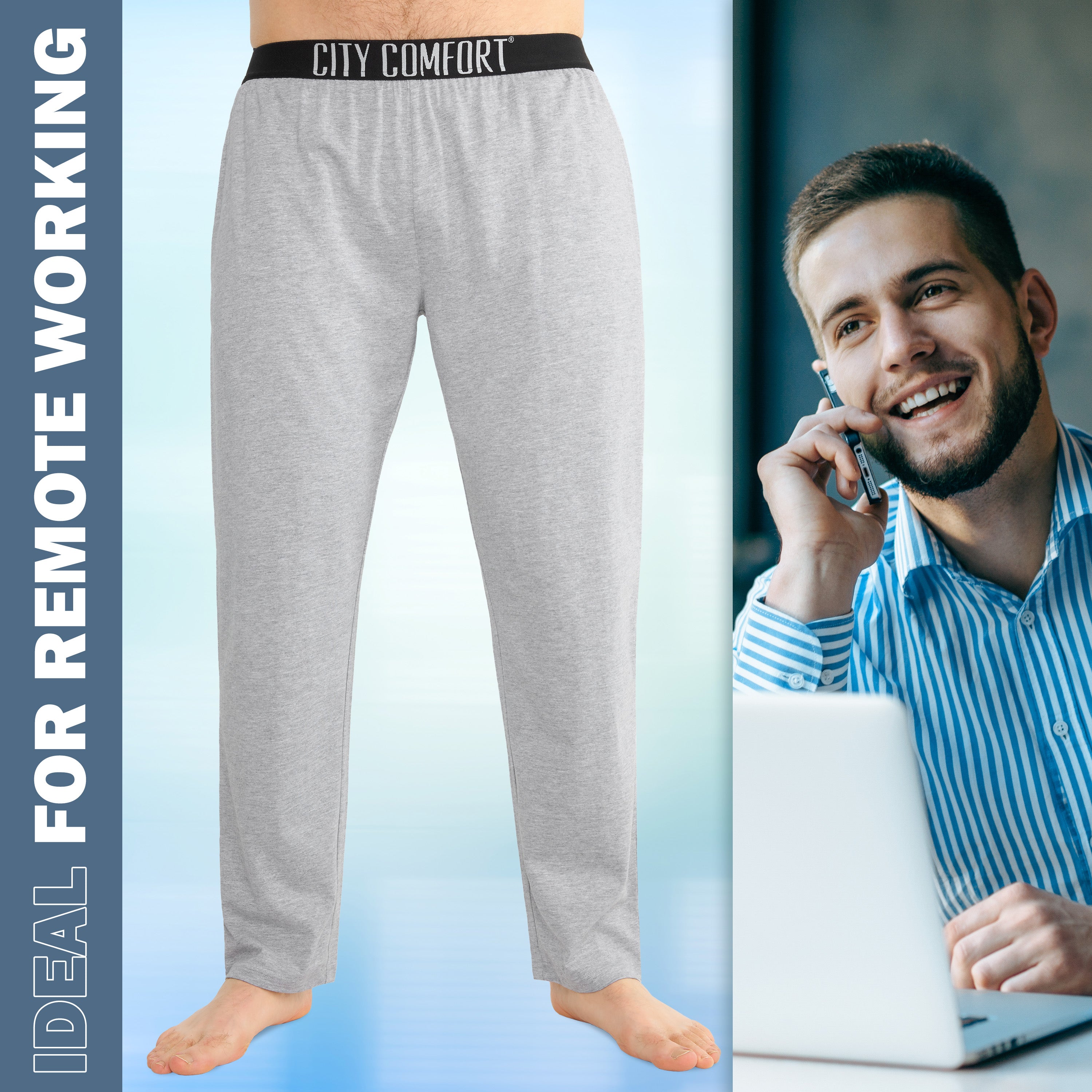 CityComfort Mens Pyjama Bottoms - Elasticated Waist - Get Trend