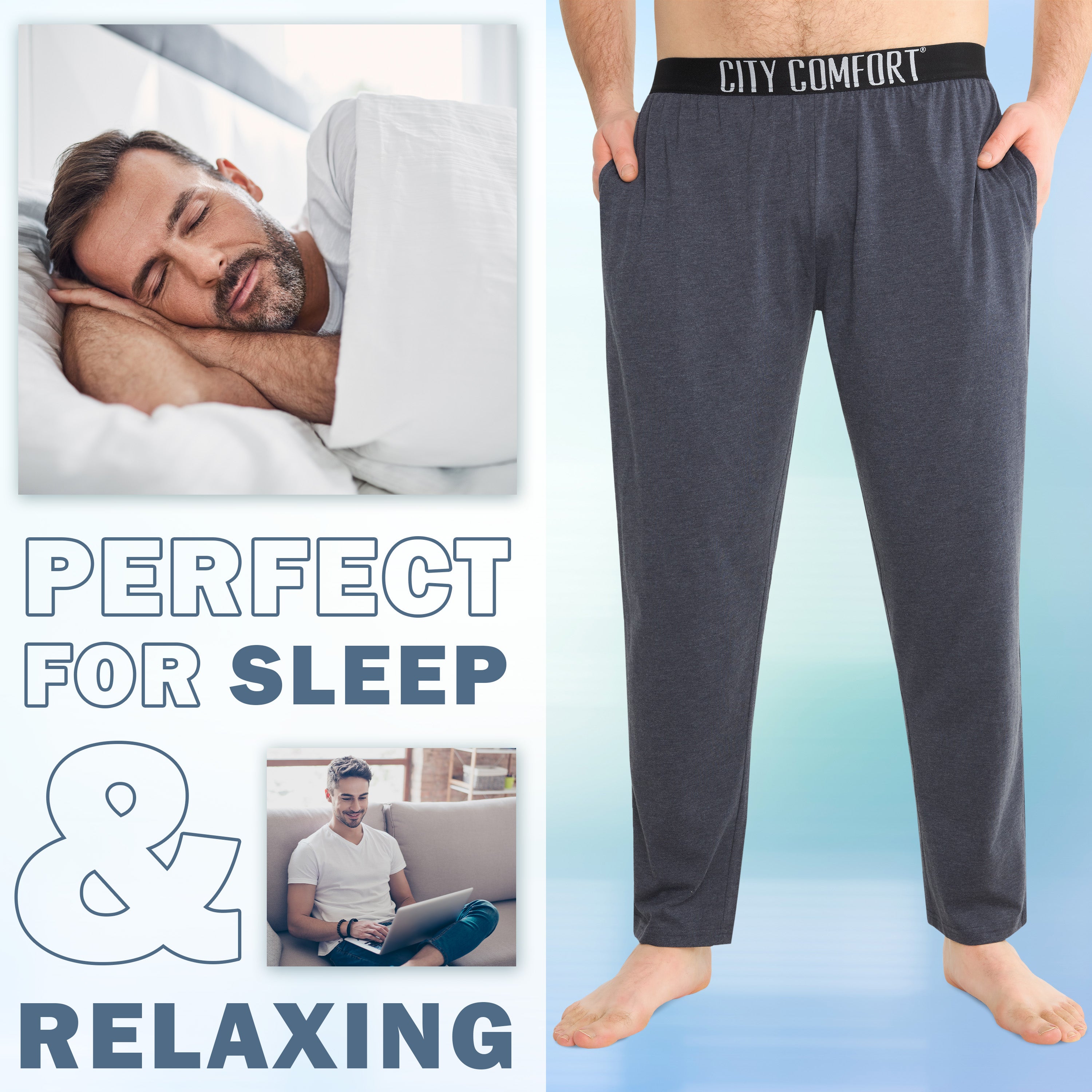 CityComfort Mens Pyjama Bottoms - Elasticated Waist - Get Trend