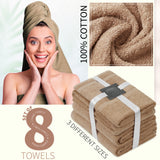 CityComfort Towel Set of 8, 100% Cotton 550GSM Absorbent Bathroom Towels Various Sizes