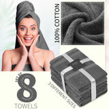 CityComfort Towel Set of 8, 100% Cotton 550GSM Absorbent Bathroom Towels Various Sizes