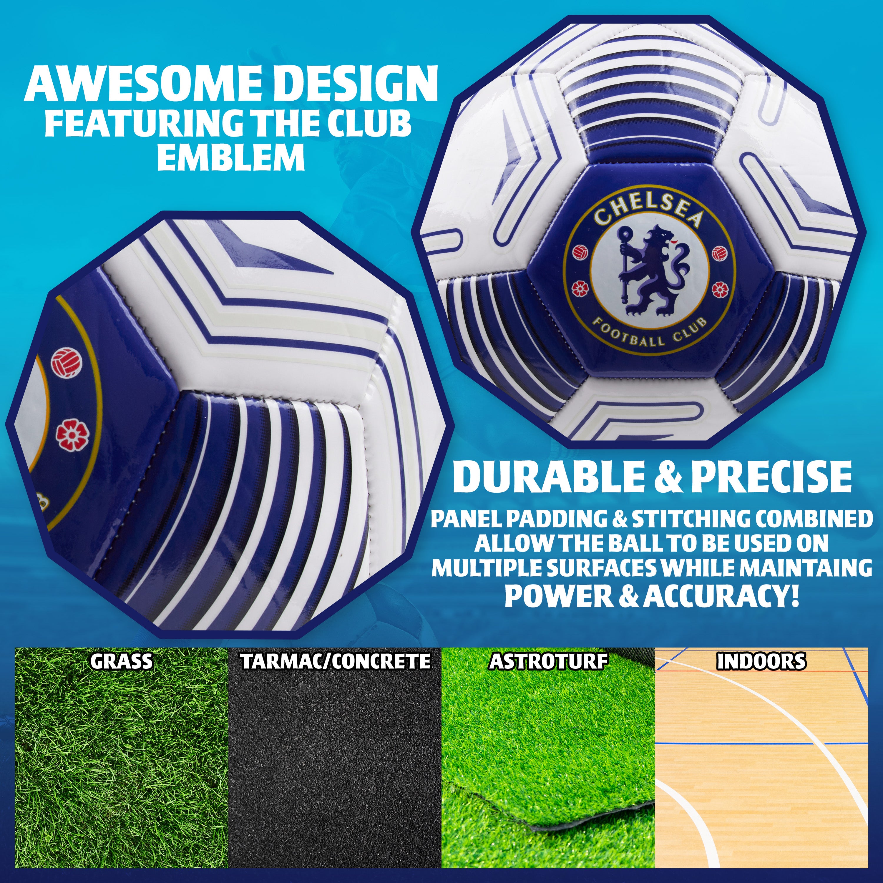 Chelsea F.C. Football Soccer Ball for Adults & Teenagers - Size 3 - Get Trend