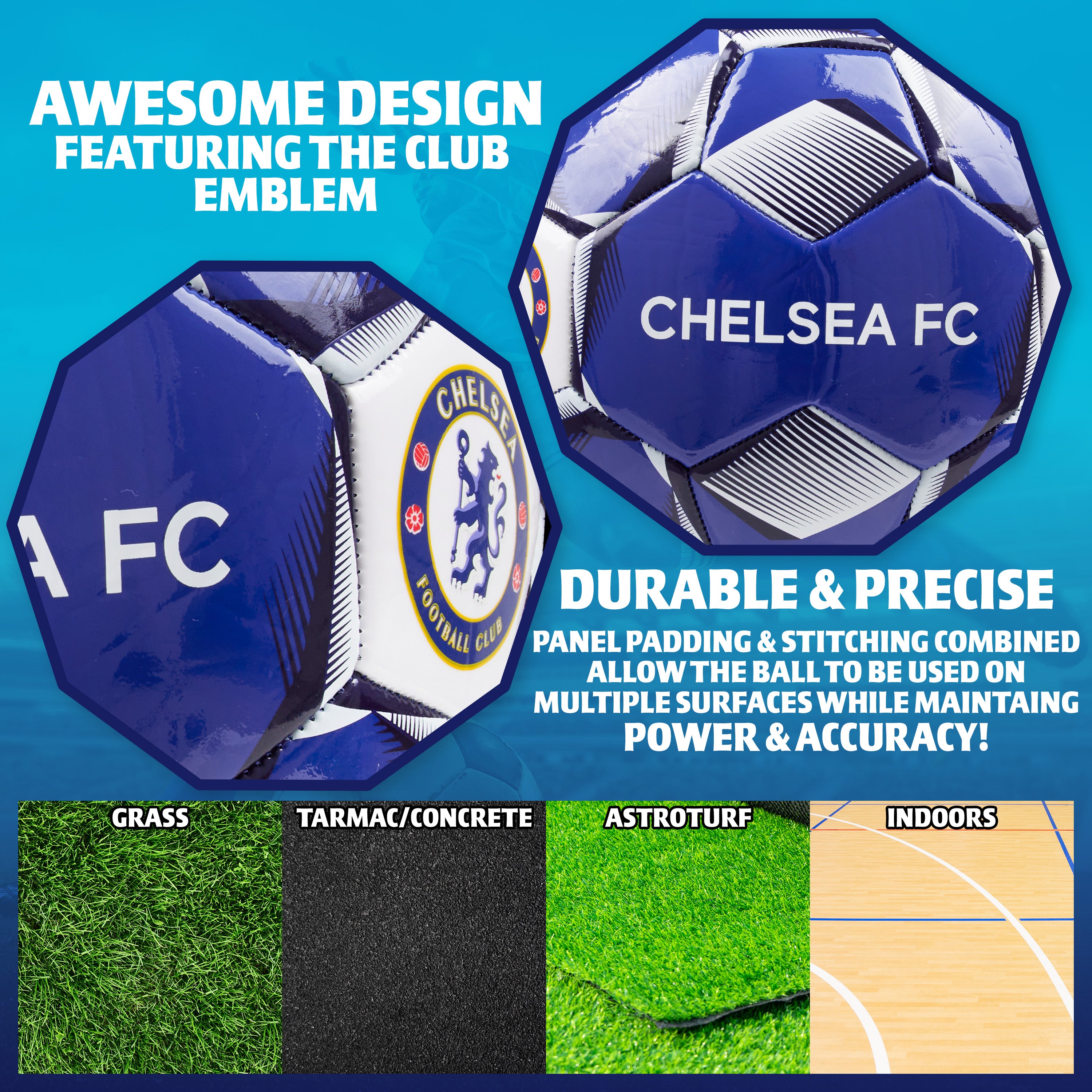 Chelsea F.C. Football Soccer Ball for Adults & Teenagers - Size 5 - Get Trend