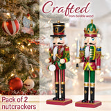 DECO EXPRESS Nutcracker Pack of 2 Wooden Nutcracker Soldier 30cm Festive Christmas Decoration Xmas Ornaments