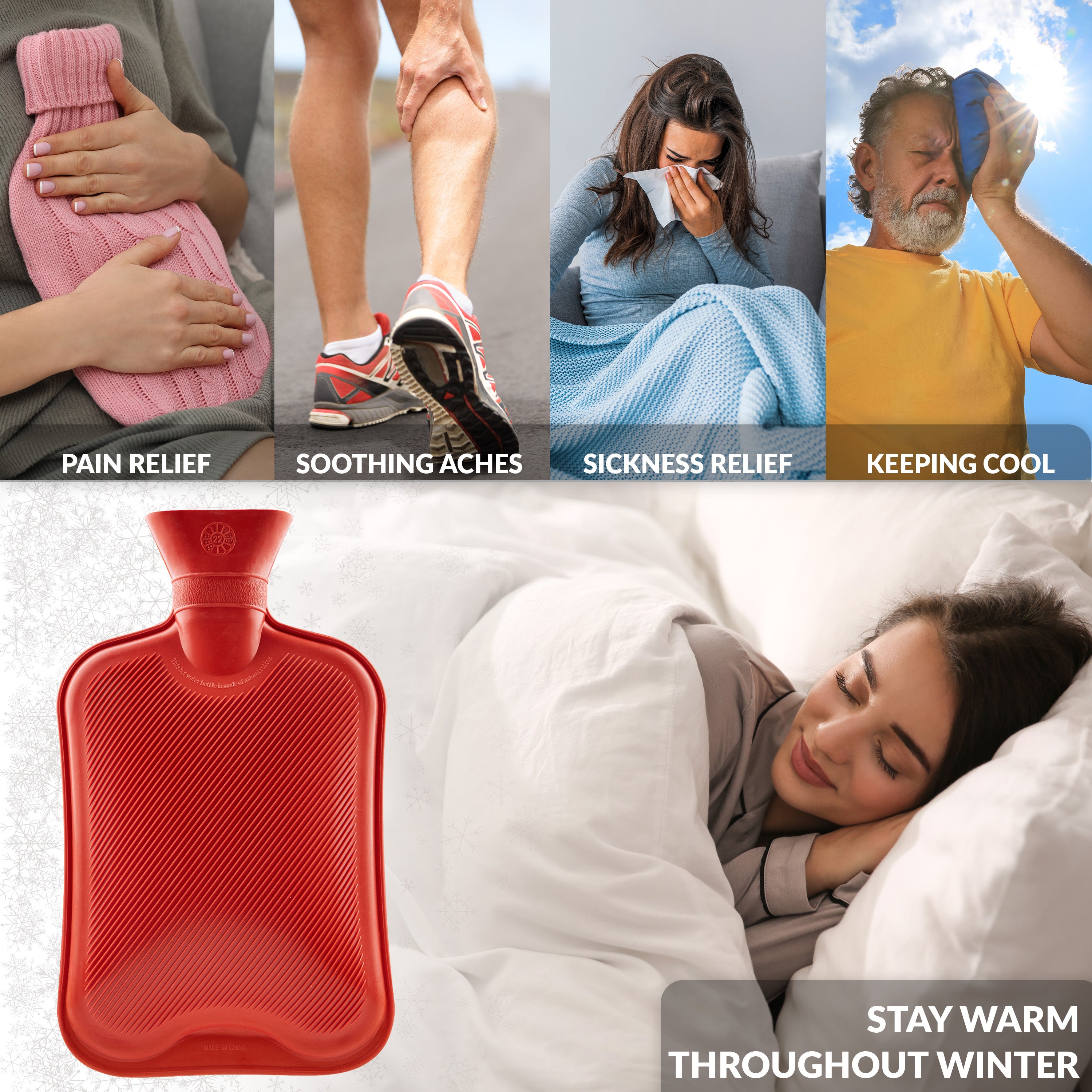 Hot Water Bottle Large 1.8L Rubber Hot Water Bottle - Red - Get Trend