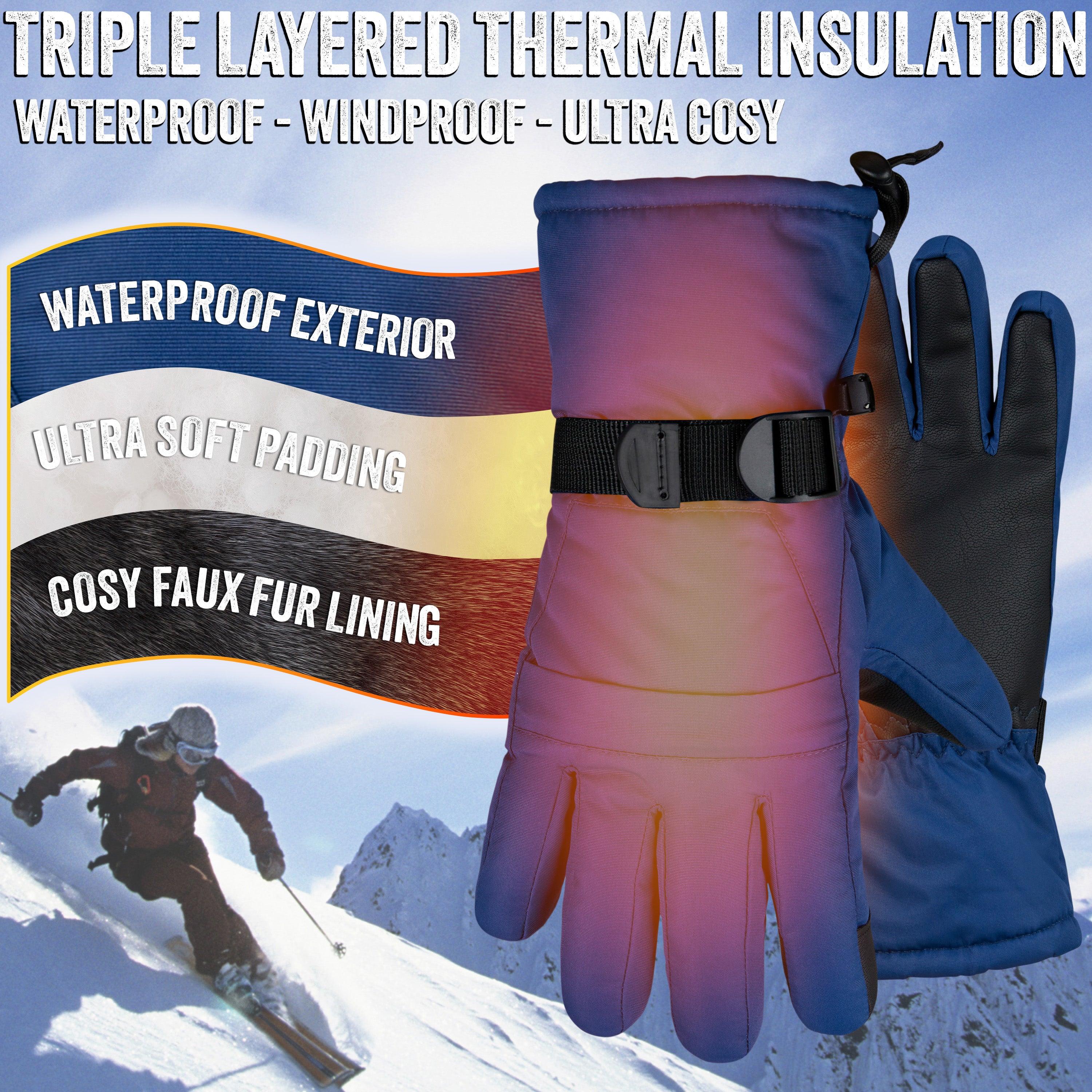 CityComfort Mens Skiing Gloves - Fleece Lined Touch Screen Gloves - Get Trend