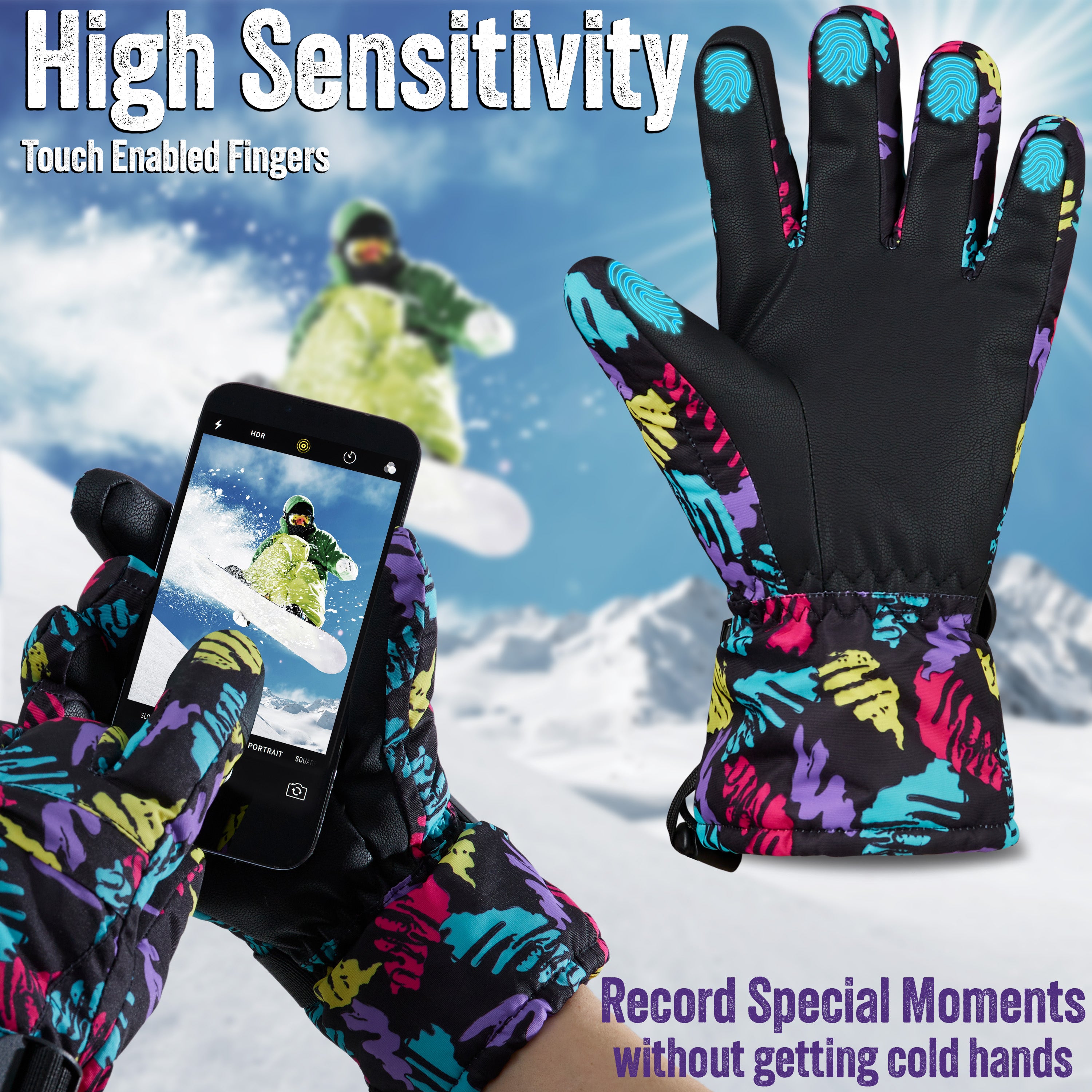 CityComfort Mens Skiing Gloves - Fleece Lined Touch Screen Gloves - Get Trend