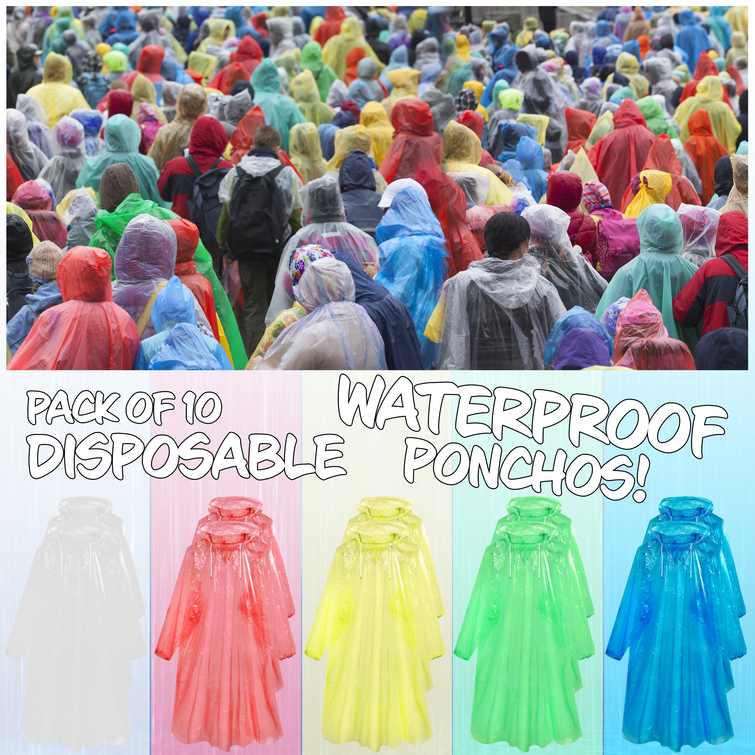 CityComfort Adults Rain Poncho - Disposable Transparent Waterproof Ponchos - 10 Pack - Get Trend