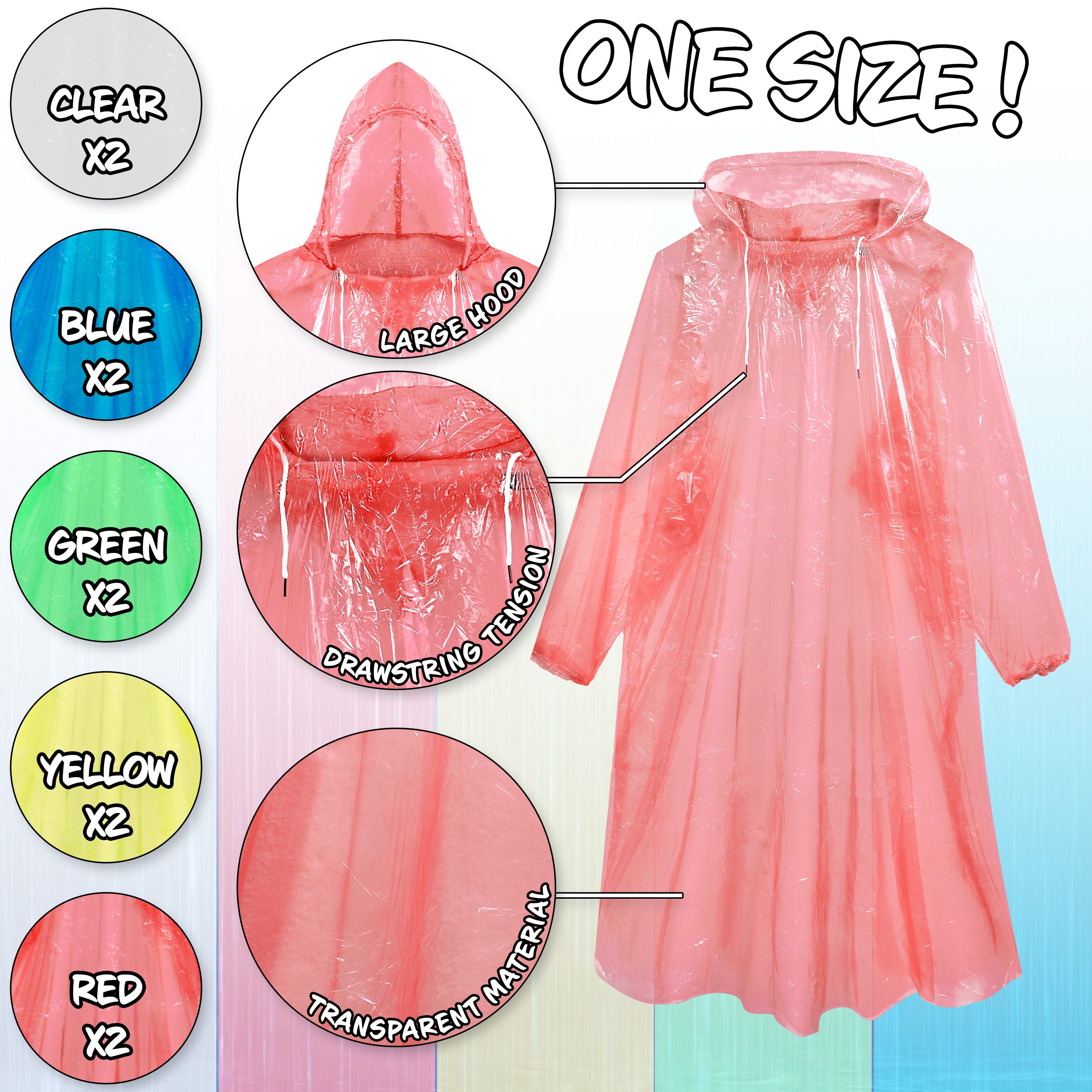 CityComfort Adults Rain Poncho - Disposable Transparent Waterproof Ponchos - 10 Pack - Get Trend