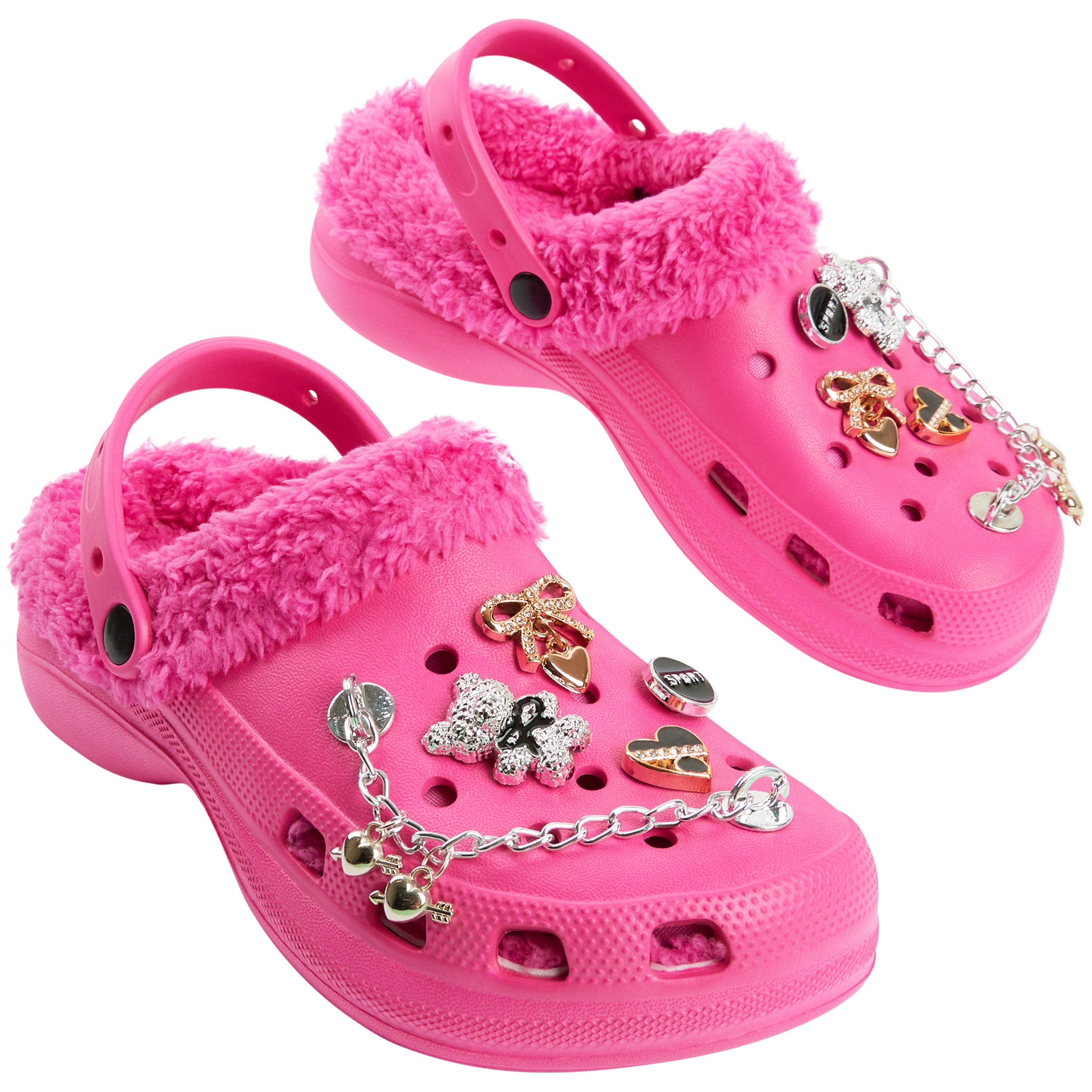 CityComfort Girls Clogs with Fleece Lining and Removable Charms, Garden Shoes