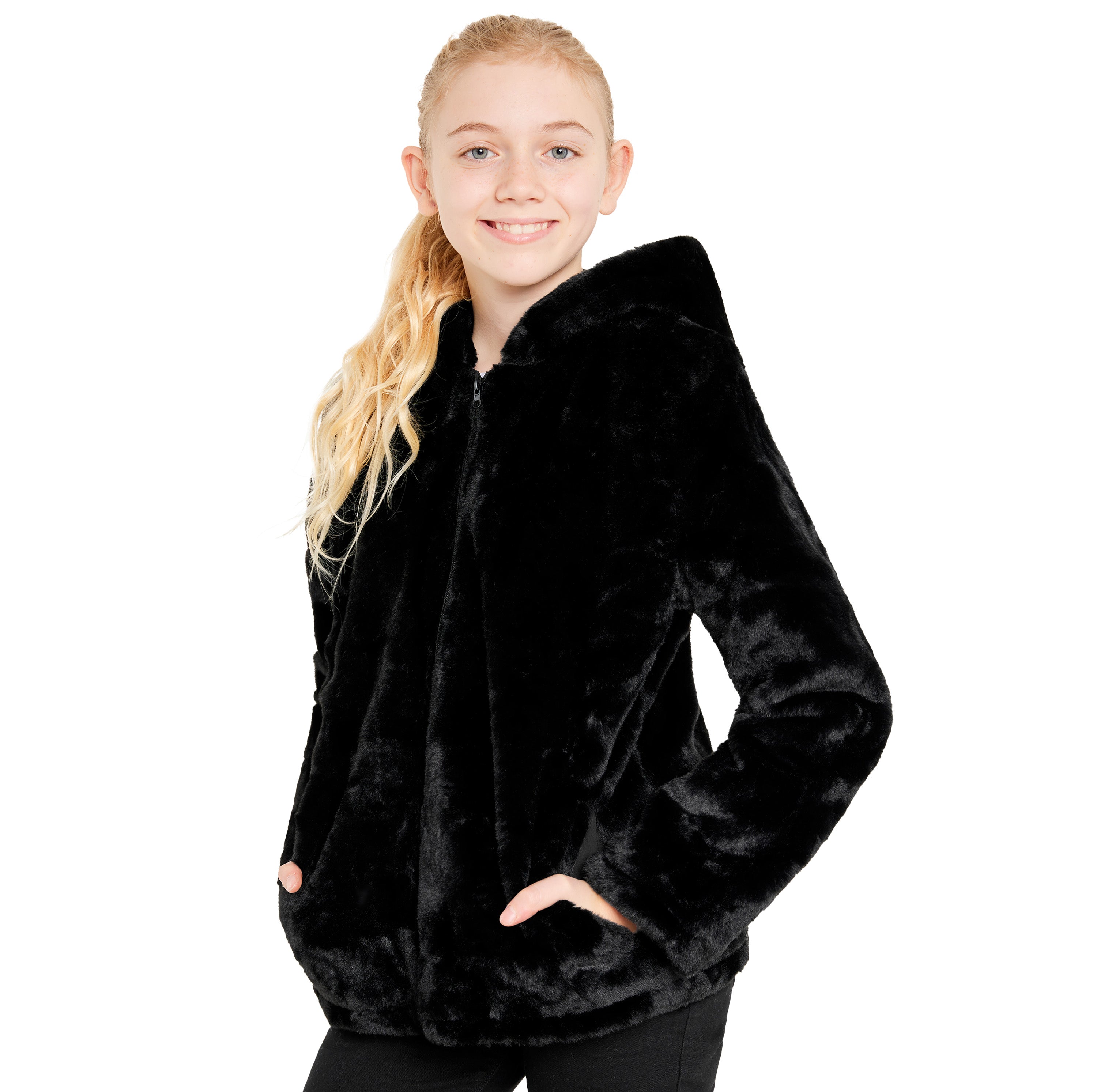 Girls Coat - Fluffy Hooded Zip Up Coat for Kids and Teenagers - Get Trend