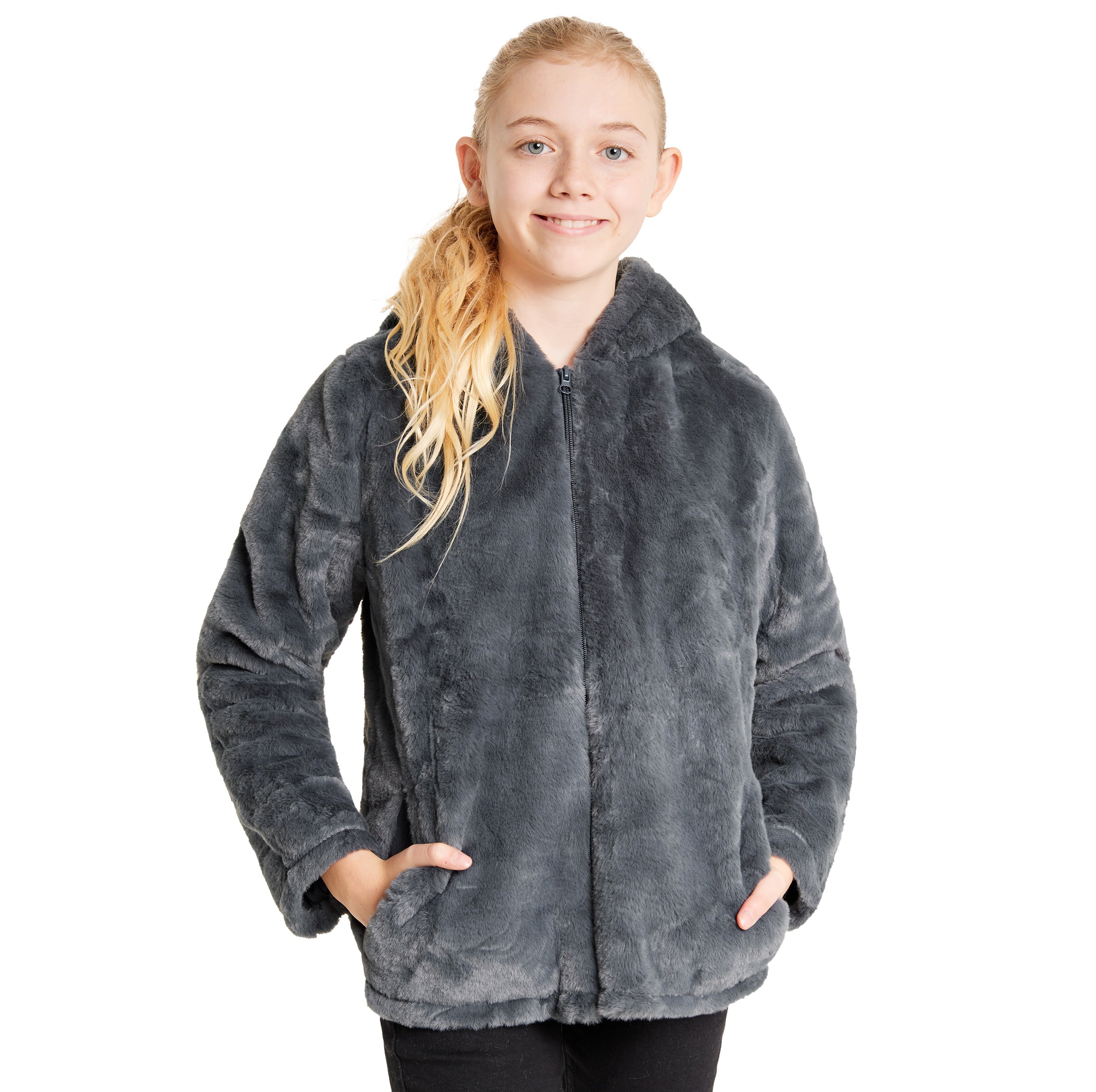 Girls Coat - Fluffy Hooded Zip Up Coat for Kids and Teenagers - Get Trend