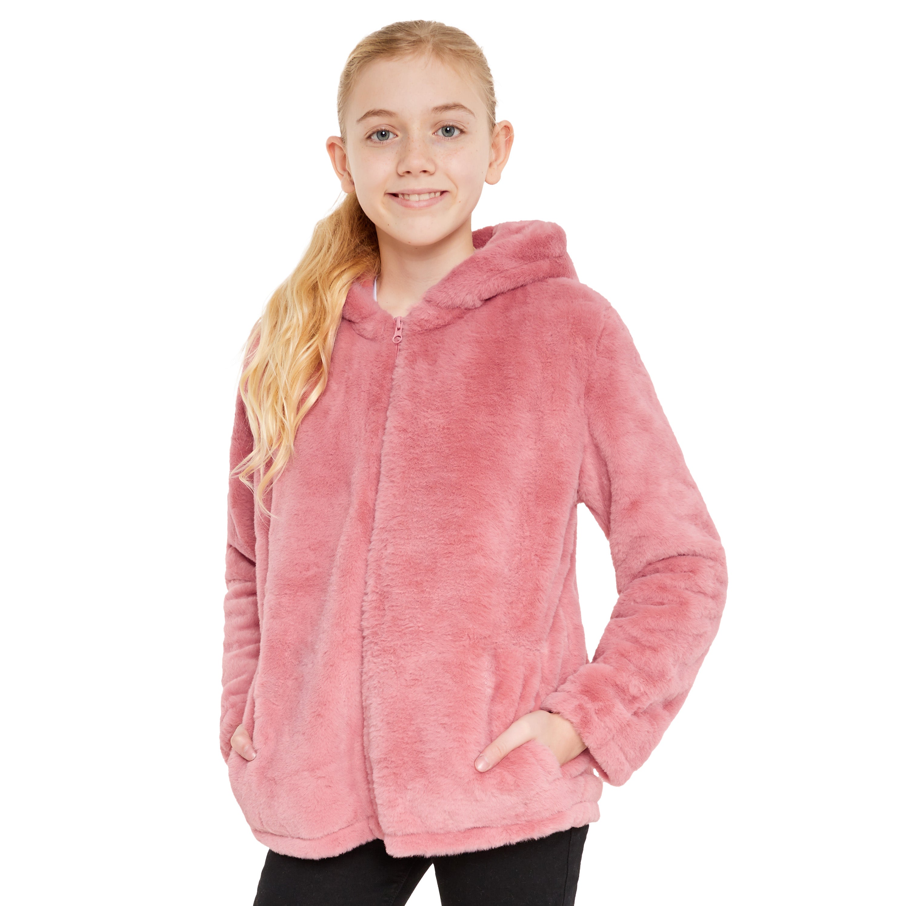 Girls Coat - Fluffy Hooded Zip Up Coat for Kids and Teenagers - Get Trend