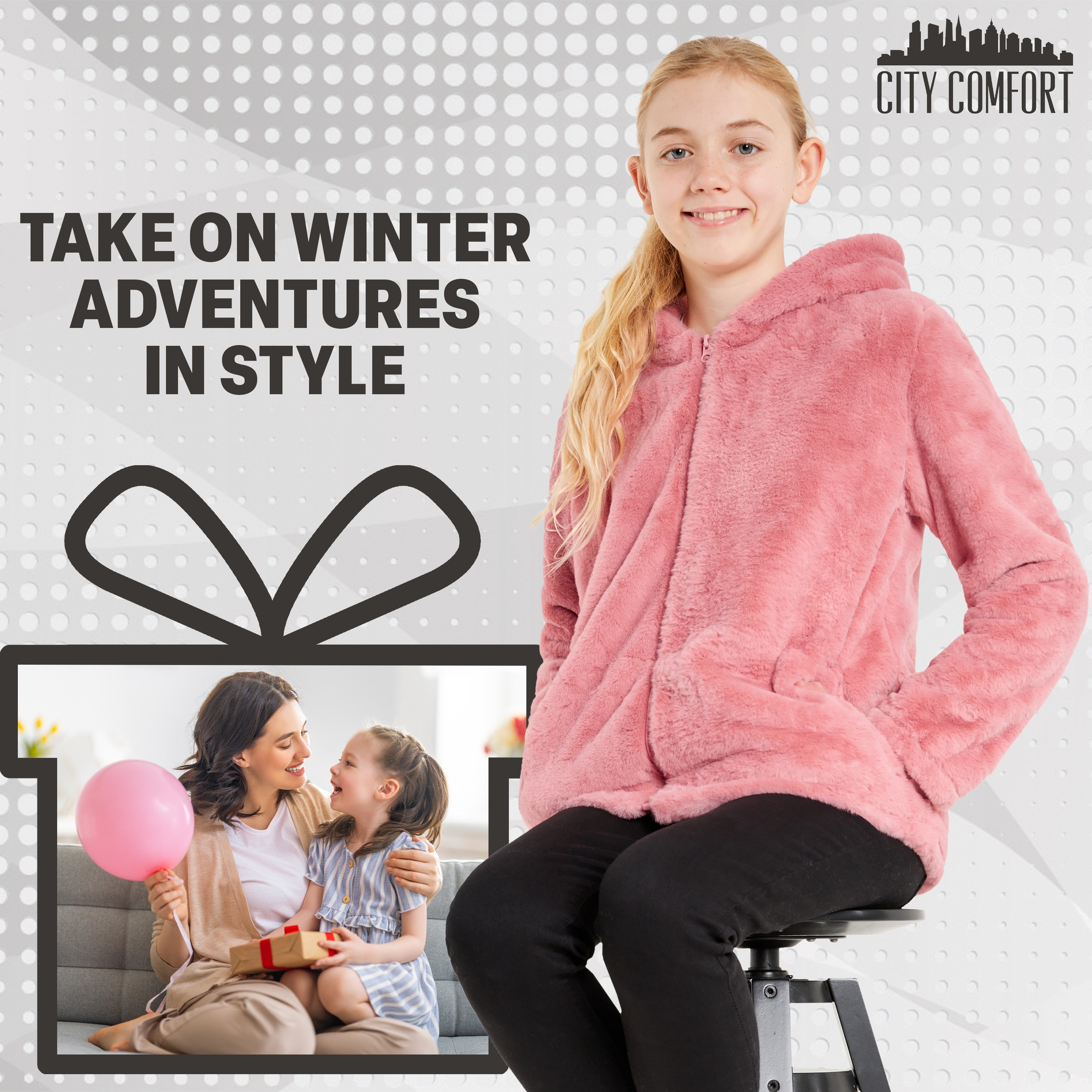 Girls Coat - Fluffy Hooded Zip Up Coat for Kids and Teenagers - Get Trend