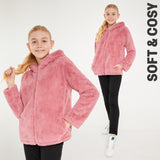 Girls Coat - Fluffy Hooded Zip Up Coat for Kids and Teenagers - Get Trend