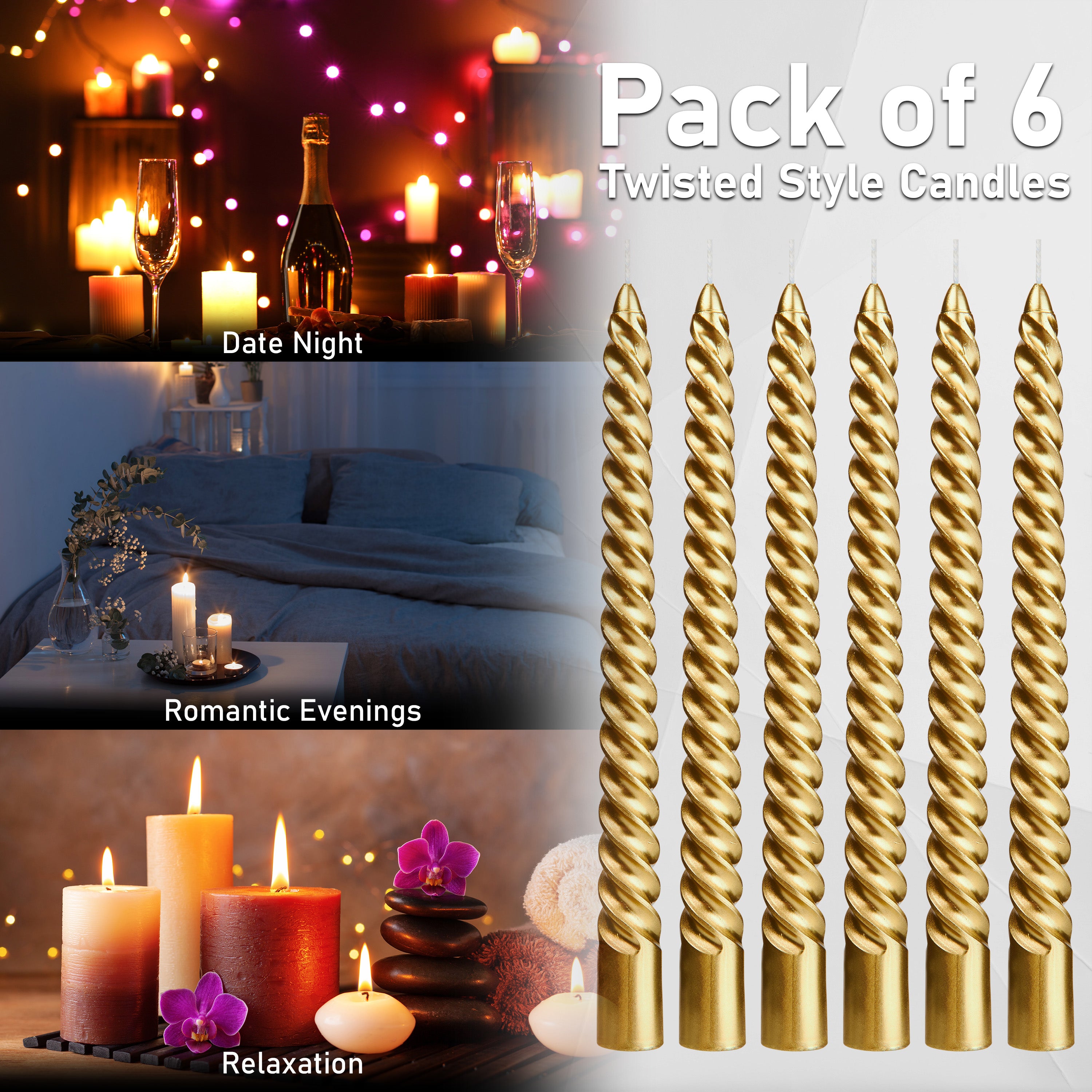 Dinner Candles - Pack of 6 Twisted Candles - Get Trend