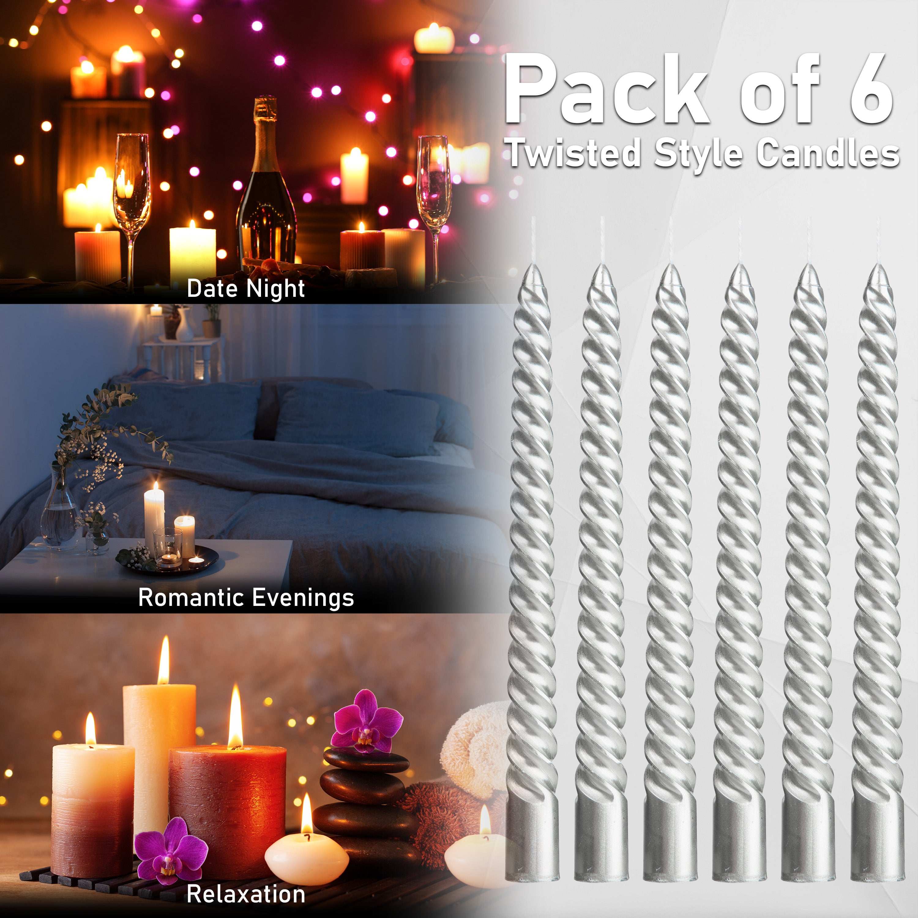 Dinner Candles - Pack of 6 Twisted Candles - Get Trend