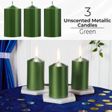 DECO EXPRESS Pillar Candles Pack of 3 Long-Lasting 30 Hours Burn Time Unscented Decorative Rustic Metallic Colours