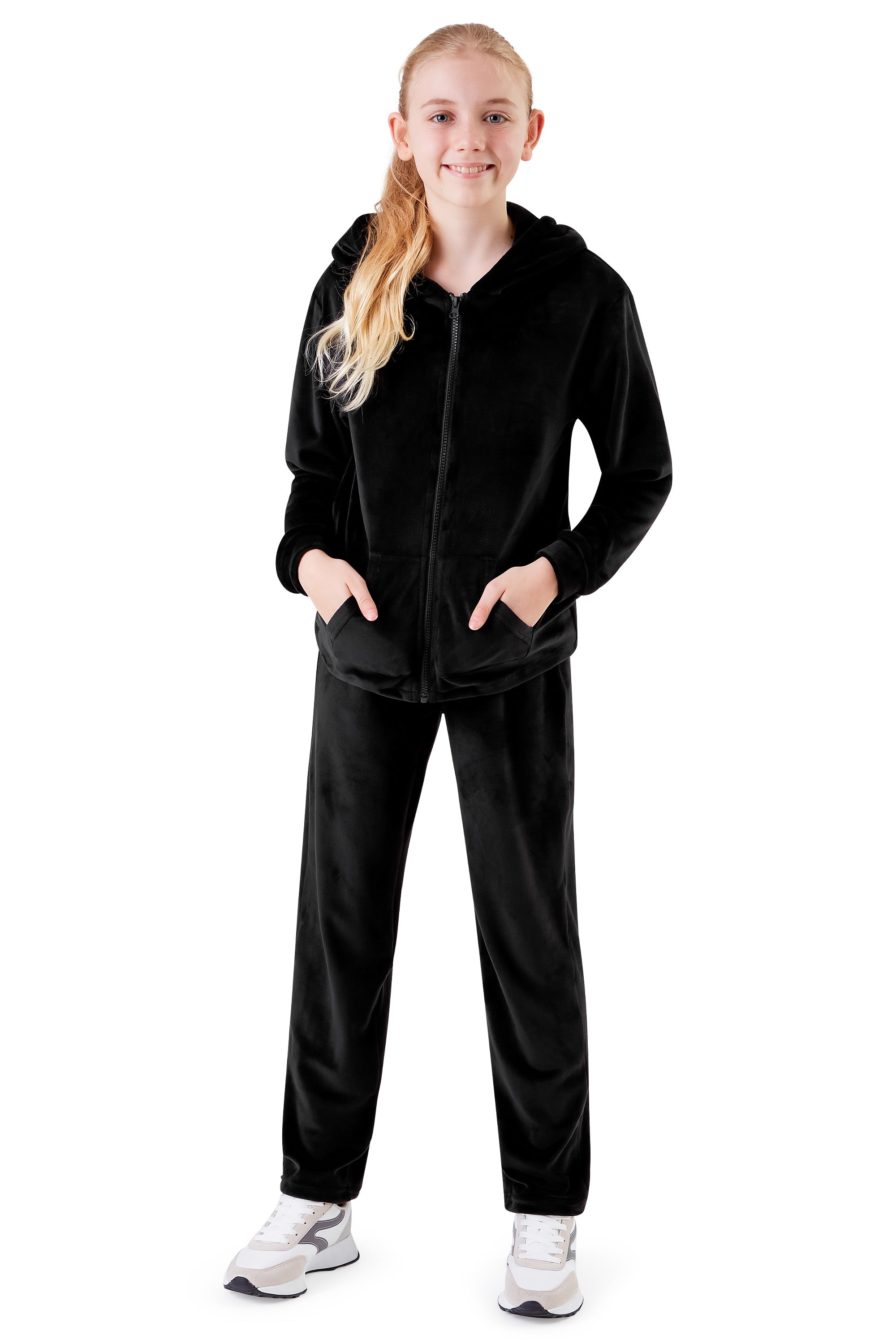 CityComfort Girls Tracksuit Set, 2 Piece Velour Hoodie and Tracksuit Bottoms Lounge Set - Get Trend