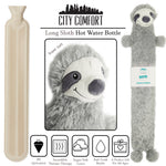 Hot Water Bottle with Animal Fleece Cover - Sloth Long - Get Trend