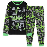 Minecraft Boys Long Pyjamas Set, Comfy Cotton PJs Creeper Loungewear - Gamer Gifts for Boys