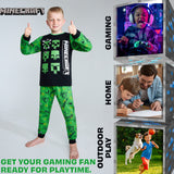 Minecraft Boys Long Pyjamas Set, Comfy Cotton PJs Creeper Loungewear - Gamer Gifts for Boys