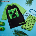 Minecraft Boys 2 Piece Swimwear Set, Swimming Top and Boys Swim Trunks - Green/Black - Get Trend