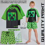 Minecraft Boys 2 Piece Swimwear Set, Swimming Top and Boys Swim Trunks - Green/Black - Get Trend