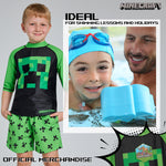 Minecraft Boys 2 Piece Swimwear Set, Swimming Top and Boys Swim Trunks - Green/Black - Get Trend