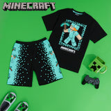 Minecraft Boys Short Pyjamas Set, Comfy Cotton Lounge Wear - Black/Blue - Get Trend