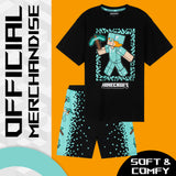 Minecraft Boys Short Pyjamas Set, Comfy Cotton Lounge Wear - Black/Blue - Get Trend