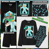 Minecraft Boys Long Pyjamas Set, Comfy Cotton PJs Creeper Loungewear - Gamer Gifts for Boys