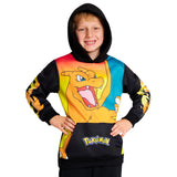 Pokemon Boys Hoodie with Cuffed Sleeves, Kangaroo Pocket - Black/Orange Charizard - Get Trend