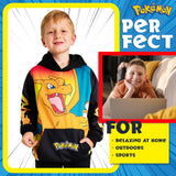 Pokemon Boys Hoodie with Cuffed Sleeves, Kangaroo Pocket - Black/Orange Charizard - Get Trend