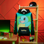 Pokemon Boys Hoodie with Cuffed Sleeves, Kangaroo Pocket - Black/Green Squirtle - Get Trend