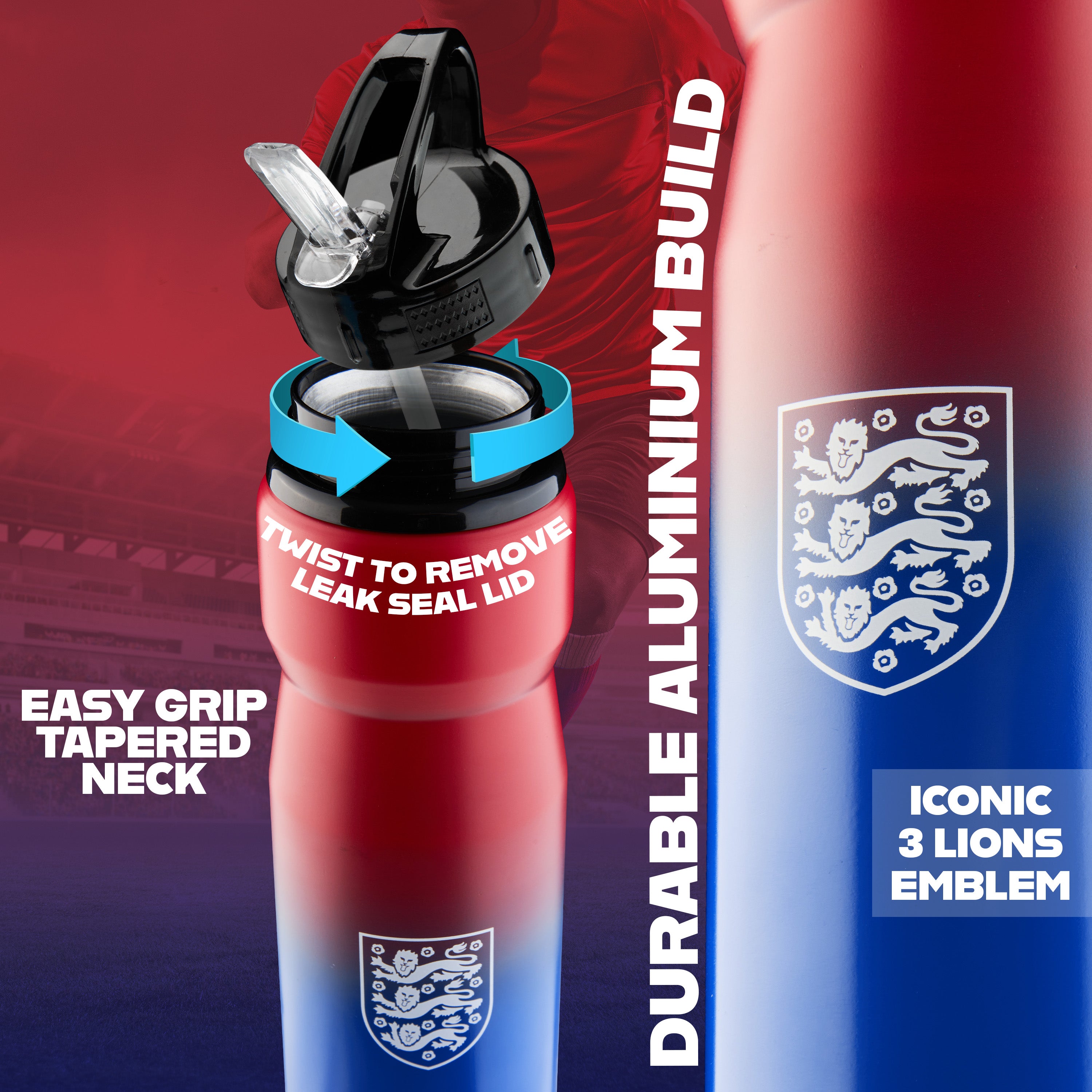 England FA Water Bottle with Straw - Metal Water Bottle for Football Fans - Get Trend