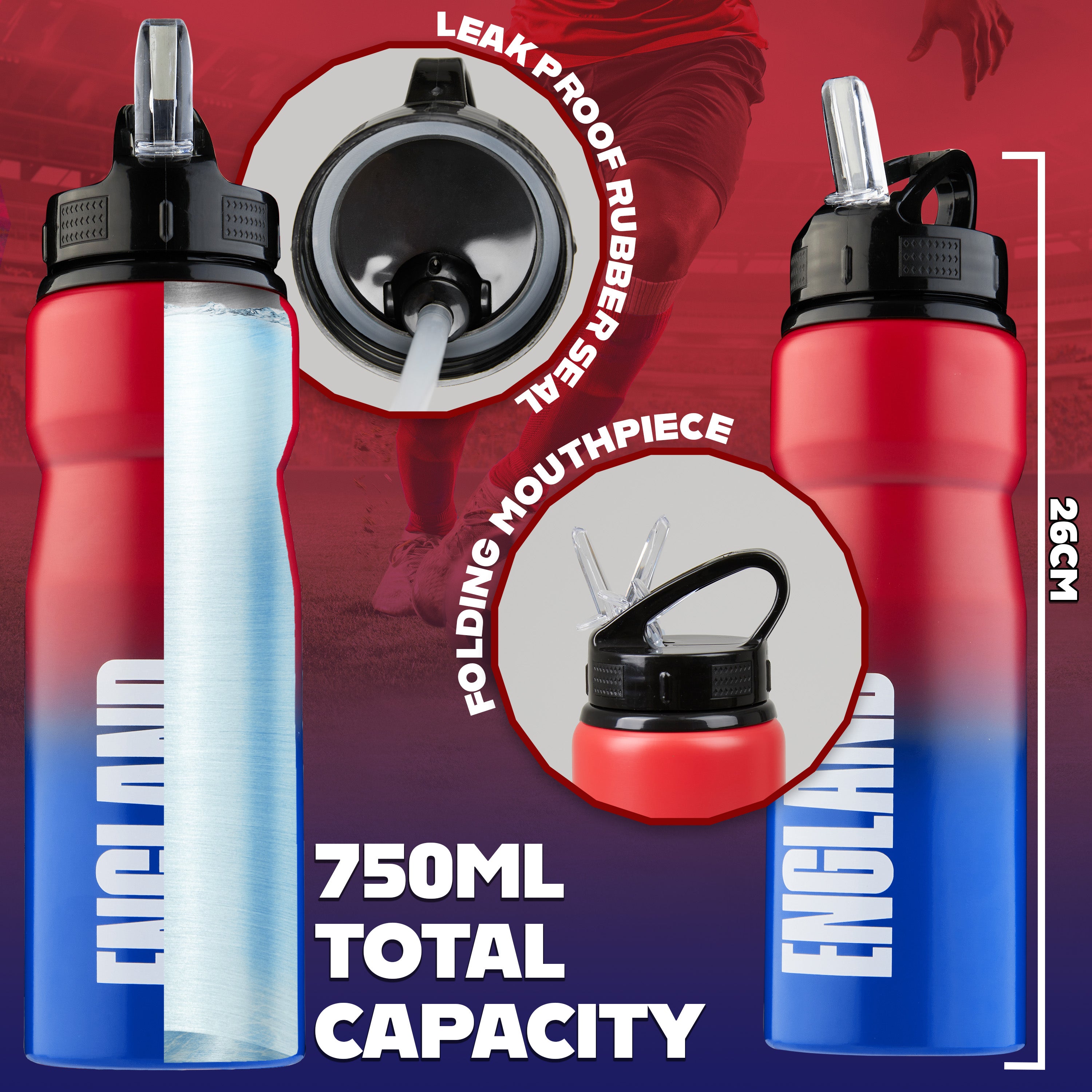 England FA Water Bottle with Straw - Metal Water Bottle for Football Fans - Get Trend