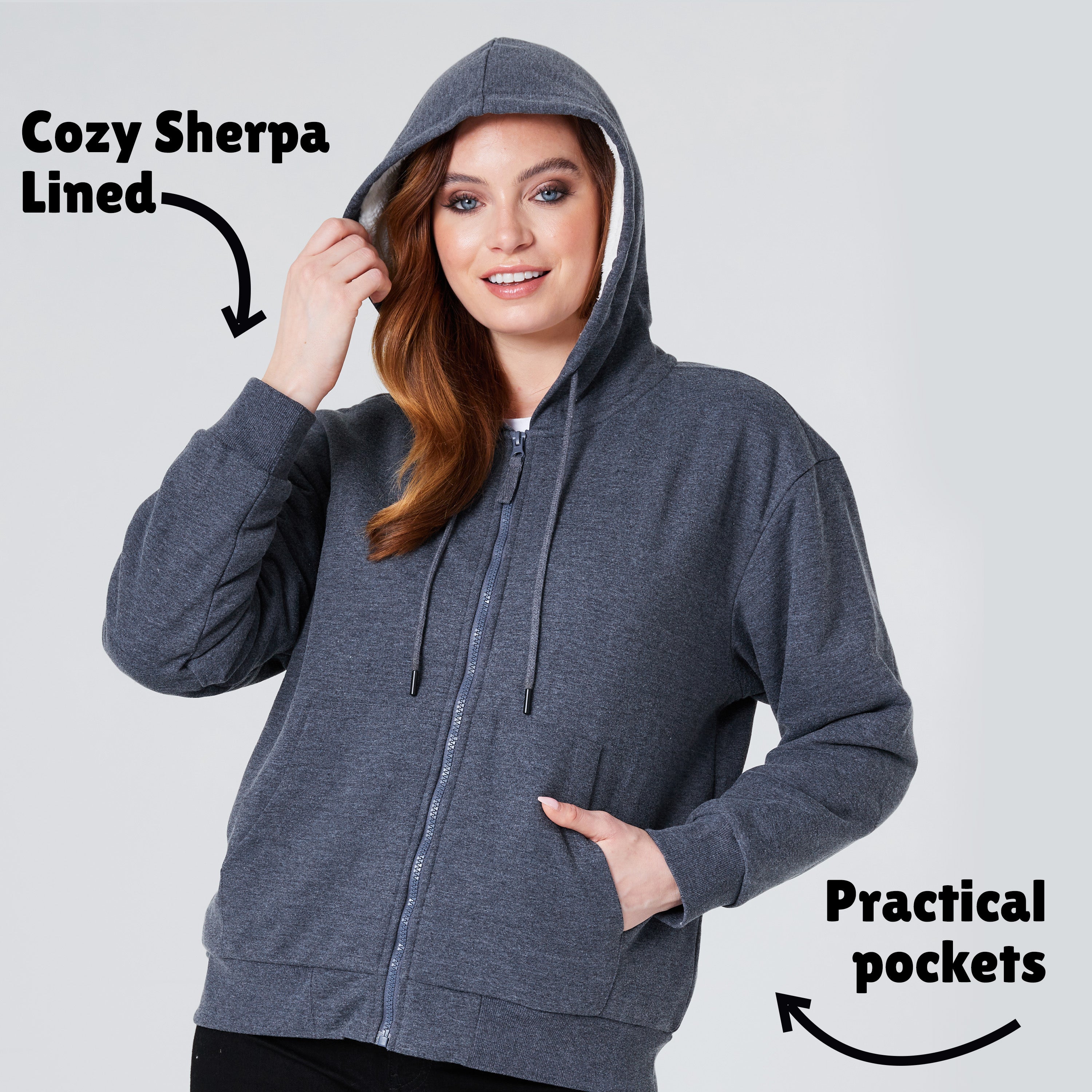 CityComfort Womens Hoodie with Fleece Lining Zip - Get Trend