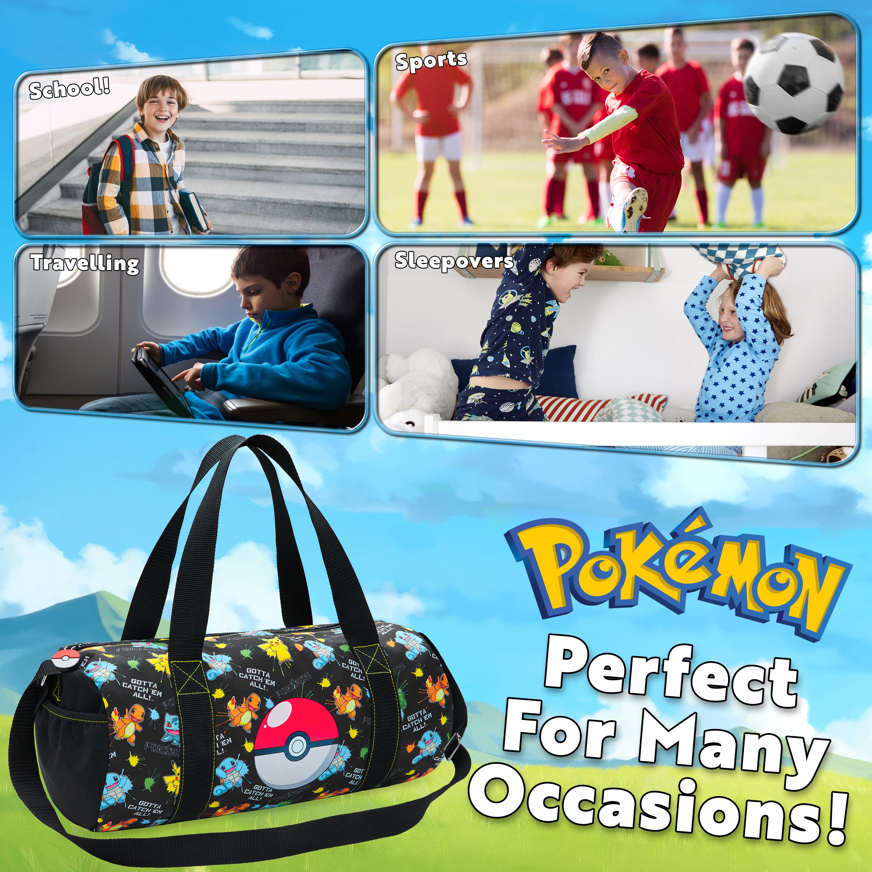 Pokemon Gym Bag for Kids, Pikachu Boys Duffle Bag Large - Get Trend