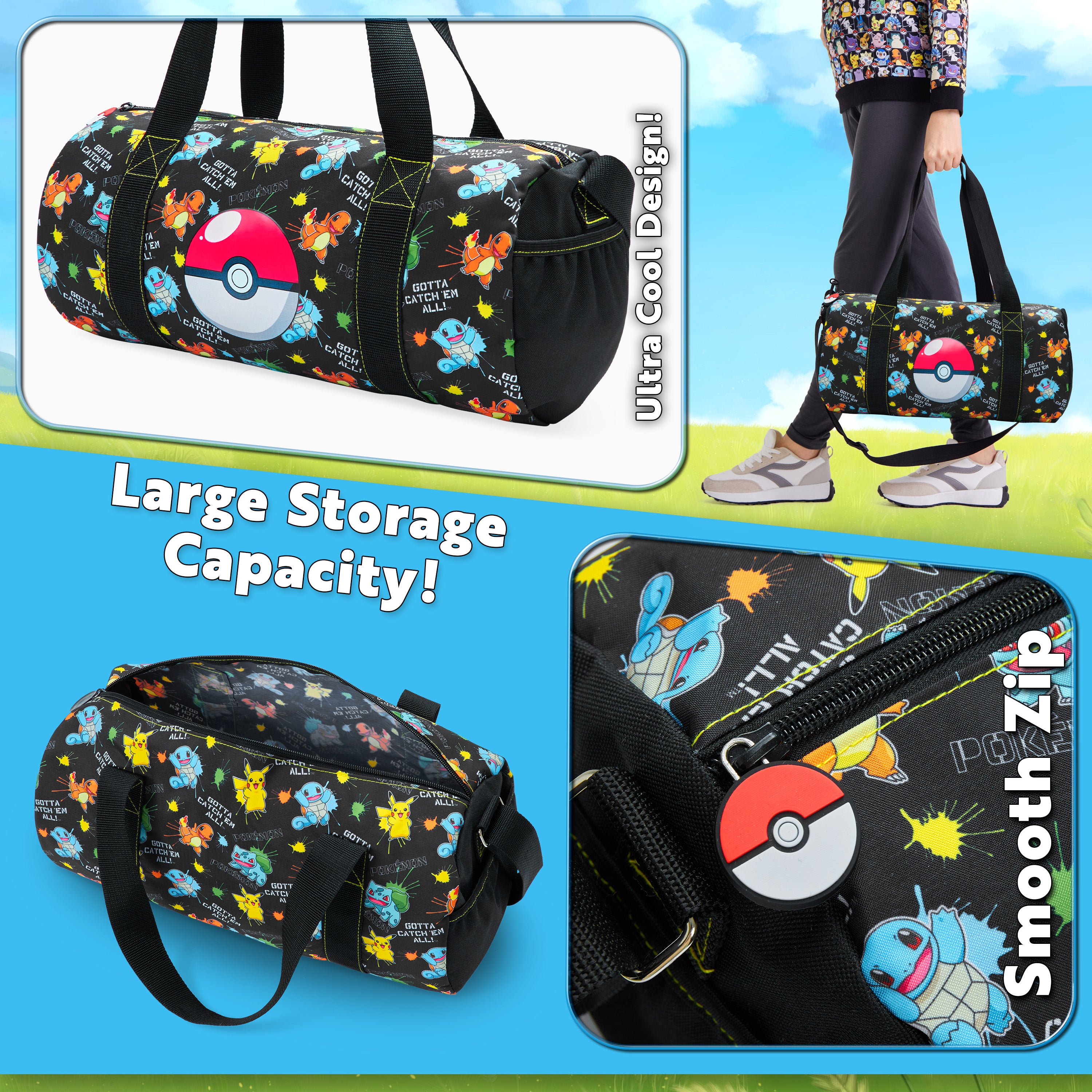 Pokemon Gym Bag for Kids, Pikachu Boys Duffle Bag Large - Get Trend