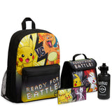 Pokemon Kids Backpack 4 Piece Set - Rucksack, Insulated Lunch Box, Kids Pencil Case BPA Free 500ml Water Bottle - Get Trend