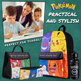 Pokemon Kids Backpack Set, 4 Pcs School Supplies Rucksack Insulated Lunch Bag