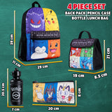 Pokemon Kids Backpack Set, 4 Pcs School Supplies Rucksack Insulated Lunch Bag