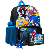 Sonic The Hedgehog School Bag Set, 4 Piece Set Backpack, Water Bottle & Accessories