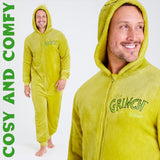 The Grinch Mens Fleece Hooded Onesie, Fluffy Loungewear - Funny Gifts for Him