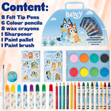 Bluey Art Set for Kids Art Supplies Paints Colouring Pens Colouring Pencils Crayons Carry Case Arts and Crafts Kids Gifts (Blue Halfmoon Case)